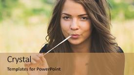  Presentation with chewing gum - Presentation theme consisting of girl playing with chewing gum background and a coral colored foreground