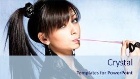  Presentation with chewing gum - Beautiful presentation theme featuring girl playing with chewing gum backdrop and a sky blue colored foreground