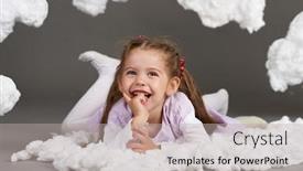  Presentation with shooting - PPT theme with girl-playing-with-clouds-shooting background and a light gray colored foreground