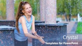  Presentation with water drops - Cool new theme with girl-playing-with-falling-water backdrop and a ocean colored foreground