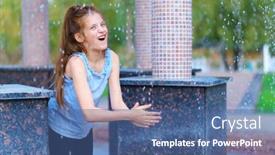  Presentation with water drops - Slides featuring girl-playing-with-falling-water background and a ocean colored foreground