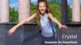  Presentation with water drops - Slides featuring girl-playing-with-falling-water background and a ocean colored foreground