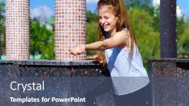  Presentation with water drops - Beautiful PPT layouts featuring girl-playing-with-falling-water backdrop and a ocean colored foreground
