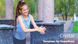  Presentation with water drops - Audience pleasing theme consisting of girl-playing-with-falling-water backdrop and a ocean colored foreground