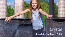  Presentation with water park - Beautiful PPT layouts featuring girl-playing-with-falling-water backdrop and a ocean colored foreground