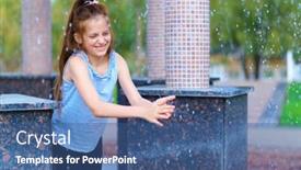 Presentation with water park - Beautiful slide deck featuring girl-playing-with-falling-water backdrop and a ocean colored foreground
