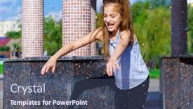  Presentation with water park - PPT theme having girl-playing-with-falling-water background and a ocean colored foreground