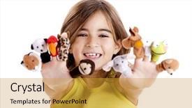  Presentation with finger - Beautiful presentation theme featuring girl playing with finger puppet backdrop and a gold colored foreground