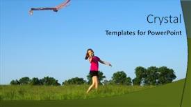  Presentation with kite - Colorful presentation theme enhanced with girl-playing-with-flying-kite backdrop and a light blue colored foreground