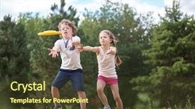  Presentation with frisbee - Cool new presentation theme with ease - happy boy and girl playing backdrop and a tawny brown colored foreground