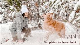  Presentation with golden woman - PPT theme having girl-playing-with-golden-retriever background and a soft green colored foreground