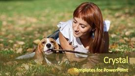  Presentation with beagle dog - Presentation theme having girl playing with her beagle dog in autumn park background and a tawny brown colored foreground