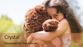  Presentation with teddy bear - Presentation design featuring girl playing with her doll background and a coral colored foreground