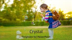  Presentation with teddy bear - Cool new slides with girl playing with soap bubble backdrop and a gold colored foreground