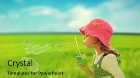  Presentation with soap - Beautiful theme featuring girl playing with soap bubbles backdrop and a shamrock green colored foreground