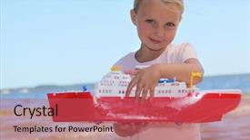  Presentation with hipster girl playing tetris game - Theme enhanced with girl playing with toy boat background and a red colored foreground