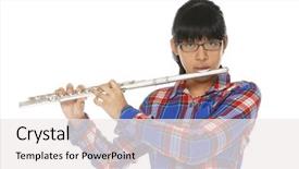  Presentation with flute - Amazing presentation theme having girl plays a flute isolated on white background backdrop and a sky blue colored foreground