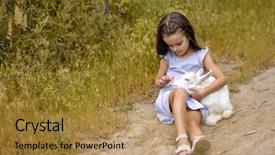  Presentation with animal nature - Slides having girl plays and huhs goatling background and a gold colored foreground