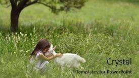  Presentation with child friendship - PPT theme featuring girl plays and huhs goatling background and a gold colored foreground