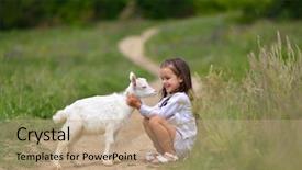  Presentation with child friendship - Audience pleasing PPT layouts consisting of girl plays and huhs goatling backdrop and a coral colored foreground