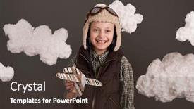  Presentation with airplane pilot - Slides having girl-plays-with-a-cardboard background and a tawny brown colored foreground