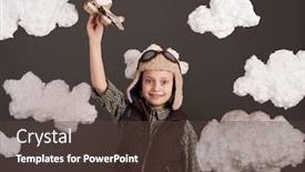  Presentation with airplane pilot - Slide deck with girl-plays-with-a-cardboard background and a tawny brown colored foreground