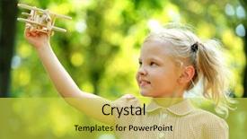  Presentation with children little child girl plays - Colorful slide set enhanced with girl plays with wooden plane backdrop and a  colored foreground