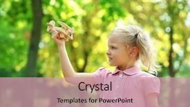  Presentation with plane - Slide set featuring girl plays with wooden plane background and a  colored foreground