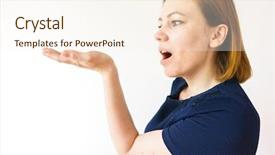  Presentation with product - Slide set having girl pointing to the side background and a  colored foreground