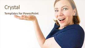 Presentation with product - Cool new theme with girl pointing to the side backdrop and a  colored foreground