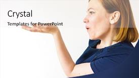  Presentation with product - Cool new PPT theme with girl pointing to the side backdrop and a  colored foreground