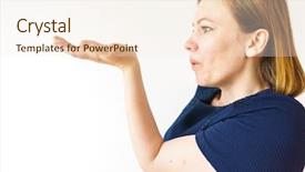  Presentation with product - Cool new slide deck with girl pointing to the side backdrop and a  colored foreground