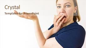  Presentation with product - Audience pleasing PPT theme consisting of girl pointing to the side backdrop and a  colored foreground