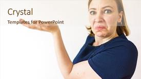  Presentation with product - Cool new PPT theme with girl pointing to the side backdrop and a cream colored foreground