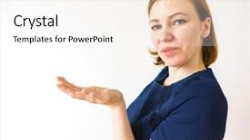  Presentation with product - Beautiful slide set featuring girl pointing to the side backdrop and a cream colored foreground