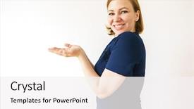  Presentation with product - PPT theme having girl pointing to the side background and a white colored foreground