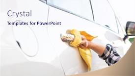  Presentation with car door - Slides featuring girl-polishing-car-door-handle background and a sky blue colored foreground