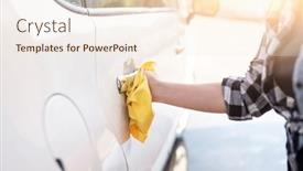  Presentation with car door - Presentation theme consisting of girl-polishing-car-door-handle background and a cream colored foreground