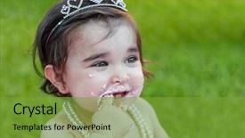  Presentation with happy birthday baby - Amazing PPT theme having girl portrait first birthday anniversary backdrop and a tawny brown colored foreground