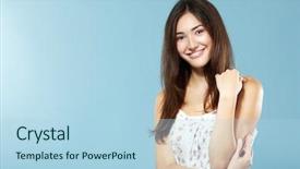  Presentation with fresh cut fruits vegetables - Colorful slide deck enhanced with girl portrait over blue background backdrop and a  colored foreground