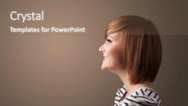  Presentation with group of three young girl - Audience pleasing presentation theme consisting of girl portrait thinking with plain backdrop and a  colored foreground