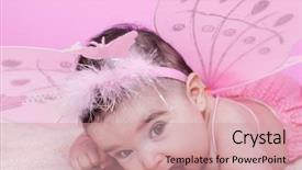  Presentation with girl pink baby shower - Colorful PPT theme enhanced with girl portrait with pink butterfly backdrop and a coral colored foreground