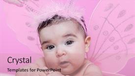  Presentation with girl pink baby shower - Colorful PPT theme enhanced with girl portrait with pink butterfly backdrop and a coral colored foreground