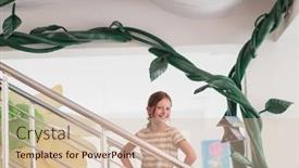  Presentation with school elementary - Slide set featuring girl-poses-in-a-modern background and a soft green colored foreground