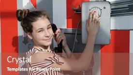  Presentation with soviet - Slides enhanced with girl poses with old public phone in soviet museum at sunny day background and a coral colored foreground