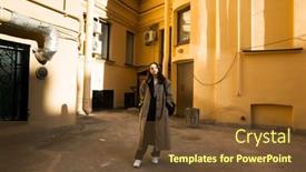  Presentation with saint - Audience pleasing PPT theme consisting of girl-posing-in-the-yard backdrop and a tawny brown colored foreground