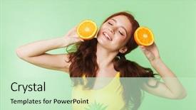  Presentation with guava fruits fresh green fruit - PPT layouts with girl posing isolated over green background and a  colored foreground