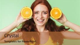  Presentation with guava fruits fresh green fruit - Theme having girl posing isolated over green background and a  colored foreground