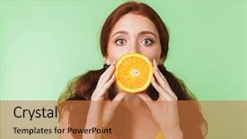  Presentation with guava fruits fresh green fruit - Cool new theme with girl posing isolated over green backdrop and a  colored foreground