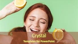  Presentation with guava fruits fresh green fruit - PPT layouts enhanced with girl posing isolated over green background and a  colored foreground